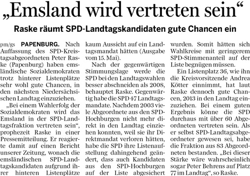 12-05-16 Emsland wird vertreten sein